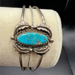 Native American Vintage Silver and Turquoise Cuff Bracelet